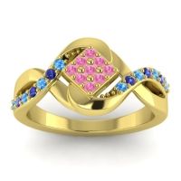 Pink Tourmaline Fashion Ring In 14k Yellow Gold With Swiss Blue Topaz And Blue Sapphire – Pratika Simple Ring