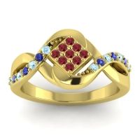 Ruby Fashion Ring In 14k Yellow Gold With Aquamarine And Blue Sapphire – Pratika Simple Ring