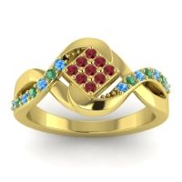 Ruby Fashion Ring In 14k Yellow Gold With Swiss Blue Topaz And Emerald – Pratika Simple Ring