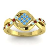 Swiss Blue Topaz Fashion Ring In 14k Yellow Gold With Aquamarine And Garnet – Pratika Simple Ring