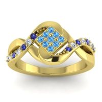 Swiss Blue Topaz Fashion Ring In 14k Yellow Gold With Blue Sapphire And Diamond – Pratika Simple Ring