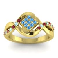 Swiss Blue Topaz Fashion Ring In 14k Yellow Gold With Ruby And Aquamarine – Pratika Simple Ring