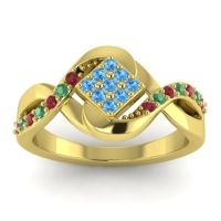 Swiss Blue Topaz Fashion Ring In 14k Yellow Gold With Ruby And Emerald – Pratika Simple Ring