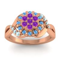 Amethyst Fashion Ring In 14K Rose Gold With Swiss Blue Topaz And Aquamarine – Varada Simple Ring