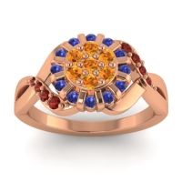 Citrine Fashion Ring In 14K Rose Gold With Blue Sapphire And Garnet – Varada Simple Ring