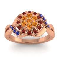 Citrine Fashion Ring In 14K Rose Gold With Garnet And Blue Sapphire – Varada Simple Ring