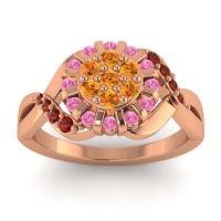 Citrine Fashion Ring In 14K Rose Gold With Pink Tourmaline And Garnet – Varada Simple Ring