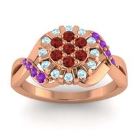 Garnet Fashion Ring In 14K Rose Gold With Aquamarine And Amethyst – Varada Simple Ring