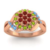 Garnet Fashion Ring In 14K Rose Gold With Peridot And Swiss Blue Topaz – Varada Simple Ring