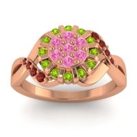 Pink Tourmaline Fashion Ring In 14K Rose Gold With Peridot And Garnet – Varada Simple Ring