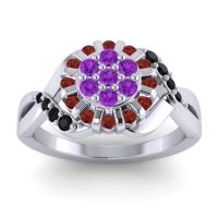 Amethyst Fashion Ring In 14k White Gold With Garnet And Black Onyx – Varada Simple Ring