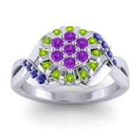 Amethyst Fashion Ring In 14k White Gold With Peridot And Blue Sapphire – Varada Simple Ring