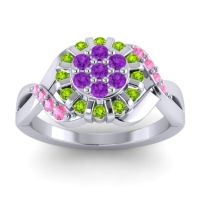 Amethyst Fashion Ring In 14k White Gold With Peridot And Pink Tourmaline – Varada Simple Ring