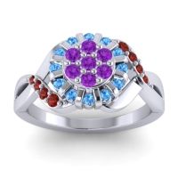 Amethyst Fashion Ring In 14k White Gold With Swiss Blue Topaz And Garnet – Varada Simple Ring