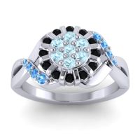 Aquamarine Fashion Ring In 14k White Gold With Black Onyx And Swiss Blue Topaz – Varada Simple Ring
