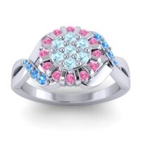 Aquamarine Fashion Ring In 14k White Gold With Pink Tourmaline And Swiss Blue Topaz – Varada Simple Ring