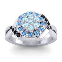 Aquamarine Fashion Ring In 14k White Gold With Swiss Blue Topaz And Black Onyx – Varada Simple Ring