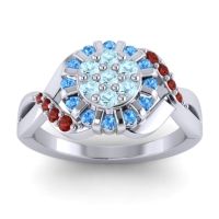 Aquamarine Fashion Ring In 14k White Gold With Swiss Blue Topaz And Garnet – Varada Simple Ring