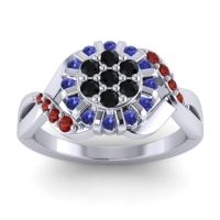 Black Onyx Fashion Ring In 14k White Gold With Blue Sapphire And Garnet – Varada Simple Ring