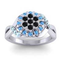 Black Onyx Fashion Ring In 14k White Gold With Swiss Blue Topaz And Aquamarine – Varada Simple Ring