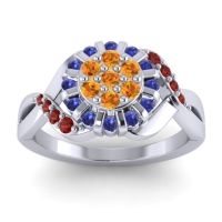 Citrine Fashion Ring In 14k White Gold With Blue Sapphire And Garnet – Varada Simple Ring