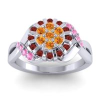 Citrine Fashion Ring In 14k White Gold With Garnet And Pink Tourmaline – Varada Simple Ring