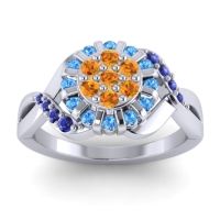 Citrine Fashion Ring In 14k White Gold With Swiss Blue Topaz And Blue Sapphire – Varada Simple Ring