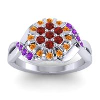 Garnet Fashion Ring In 14k White Gold With Citrine And Amethyst – Varada Simple Ring