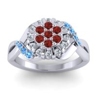 Garnet Fashion Ring In 14k White Gold With Lab Diamond And Swiss Blue Topaz – Varada Simple Ring