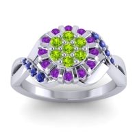 Peridot Fashion Ring In 14k White Gold With Amethyst And Blue Sapphire – Varada Simple Ring
