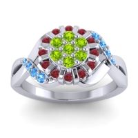 Peridot Fashion Ring In 14k White Gold With Ruby And Swiss Blue Topaz – Varada Simple Ring