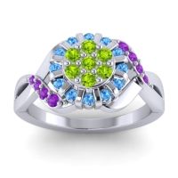 Peridot Fashion Ring In 14k White Gold With Swiss Blue Topaz And Amethyst – Varada Simple Ring