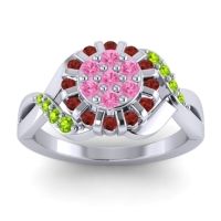 Pink Tourmaline Fashion Ring In 14k White Gold With Garnet And Peridot – Varada Simple Ring