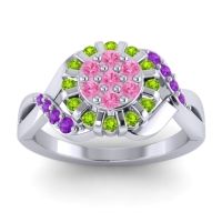 Pink Tourmaline Fashion Ring In 14k White Gold With Peridot And Amethyst – Varada Simple Ring