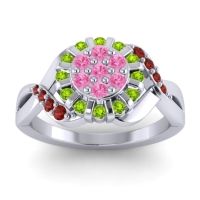 Pink Tourmaline Fashion Ring In 14k White Gold With Peridot And Garnet – Varada Simple Ring