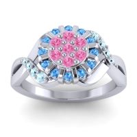 Pink Tourmaline Fashion Ring In 14k White Gold With Swiss Blue Topaz And Aquamarine – Varada Simple Ring