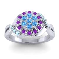Swiss Blue Topaz Fashion Ring In 14k White Gold With Amethyst And Aquamarine – Varada Simple Ring