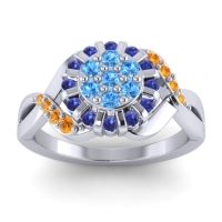 Swiss Blue Topaz Fashion Ring In 14k White Gold With Blue Sapphire And Citrine – Varada Simple Ring