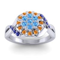 Swiss Blue Topaz Fashion Ring In 14k White Gold With Citrine And Blue Sapphire – Varada Simple Ring