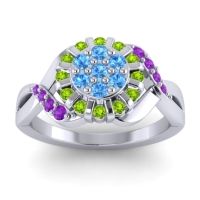 Swiss Blue Topaz Fashion Ring In 14k White Gold With Peridot And Amethyst – Varada Simple Ring