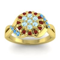 Aquamarine Fashion Ring In 14k Yellow Gold With Garnet And Swiss Blue Topaz – Varada Simple Ring