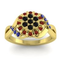 Black Onyx Fashion Ring In 14k Yellow Gold With Garnet And Blue Sapphire – Varada Simple Ring