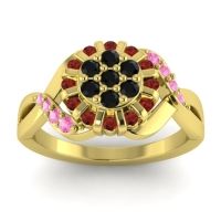 Black Onyx Fashion Ring In 14k Yellow Gold With Garnet And Pink Tourmaline – Varada Simple Ring