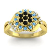 Black Onyx Fashion Ring In 14k Yellow Gold With Swiss Blue Topaz And Lab Diamond – Varada Simple Ring