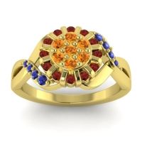 Citrine Fashion Ring In 14k Yellow Gold With Garnet And Blue Sapphire – Varada Simple Ring