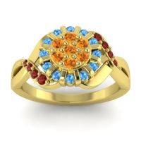 Citrine Fashion Ring In 14k Yellow Gold With Swiss Blue Topaz And Garnet – Varada Simple Ring