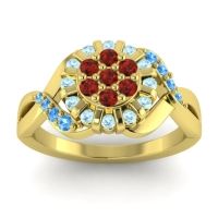 Garnet Fashion Ring In 14k Yellow Gold With Aquamarine And Swiss Blue Topaz – Varada Simple Ring