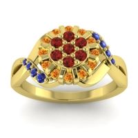 Garnet Fashion Ring In 14k Yellow Gold With Citrine And Blue Sapphire – Varada Simple Ring