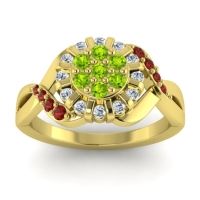 Peridot Fashion Ring In 14k Yellow Gold With Lab Diamond And Garnet – Varada Simple Ring