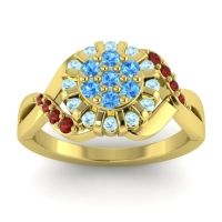 Swiss Blue Topaz Fashion Ring In 14k Yellow Gold With Aquamarine And Garnet – Varada Simple Ring